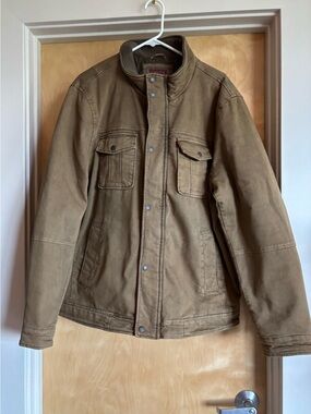 Levis Field Jacket Mens XL Khaki Cotton Canvas Corduroy Collar Quilt Lined
